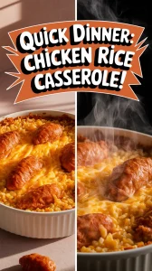 Lazy microwave chicken tender and rice casserole with melted cheese on top.