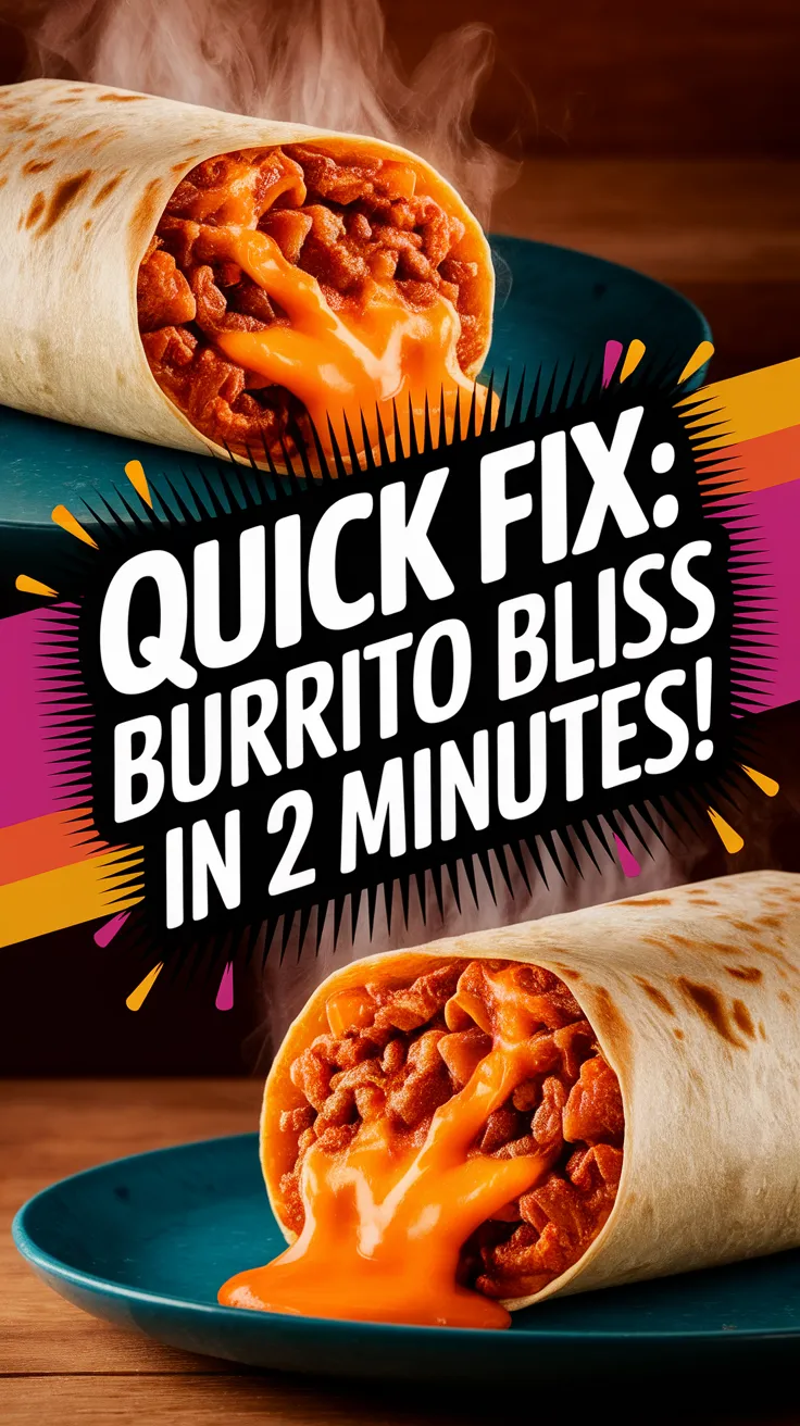 Delicious frozen burrito ready in 2 minutes with melted cheese for a quick meal.