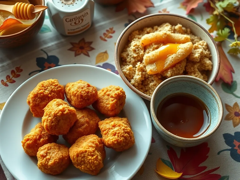 Delicious lazy microwave frozen chicken nuggets served with instant amaranth.