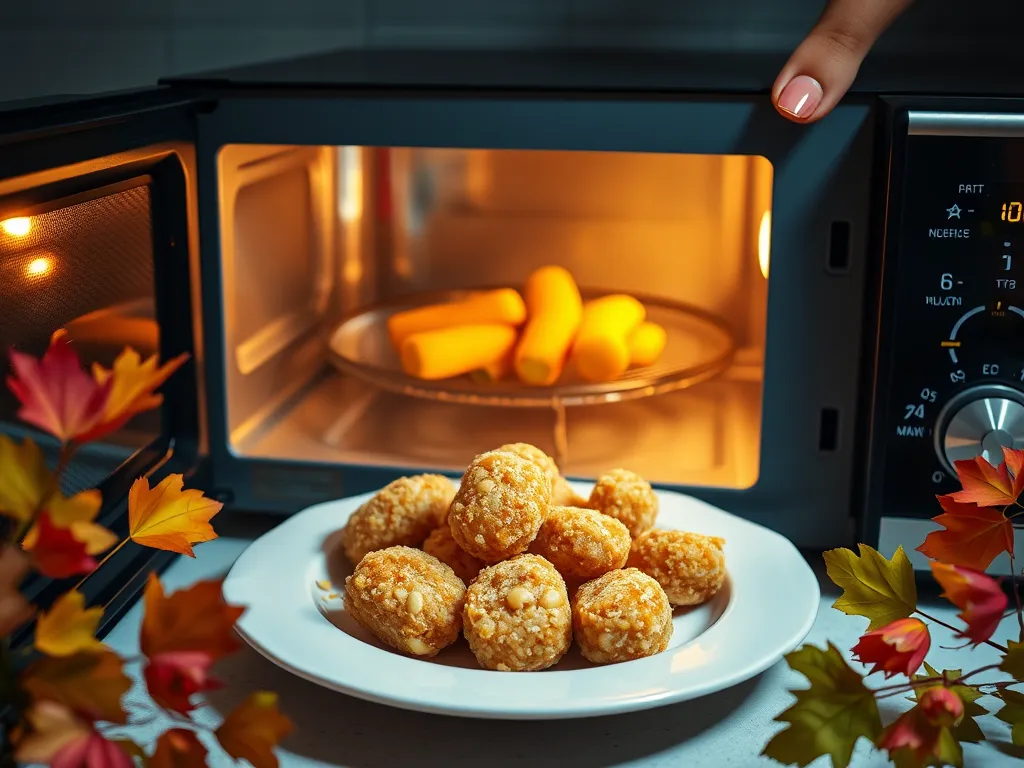 Plate of frozen chicken nuggets ready to be microwaved with instant barley