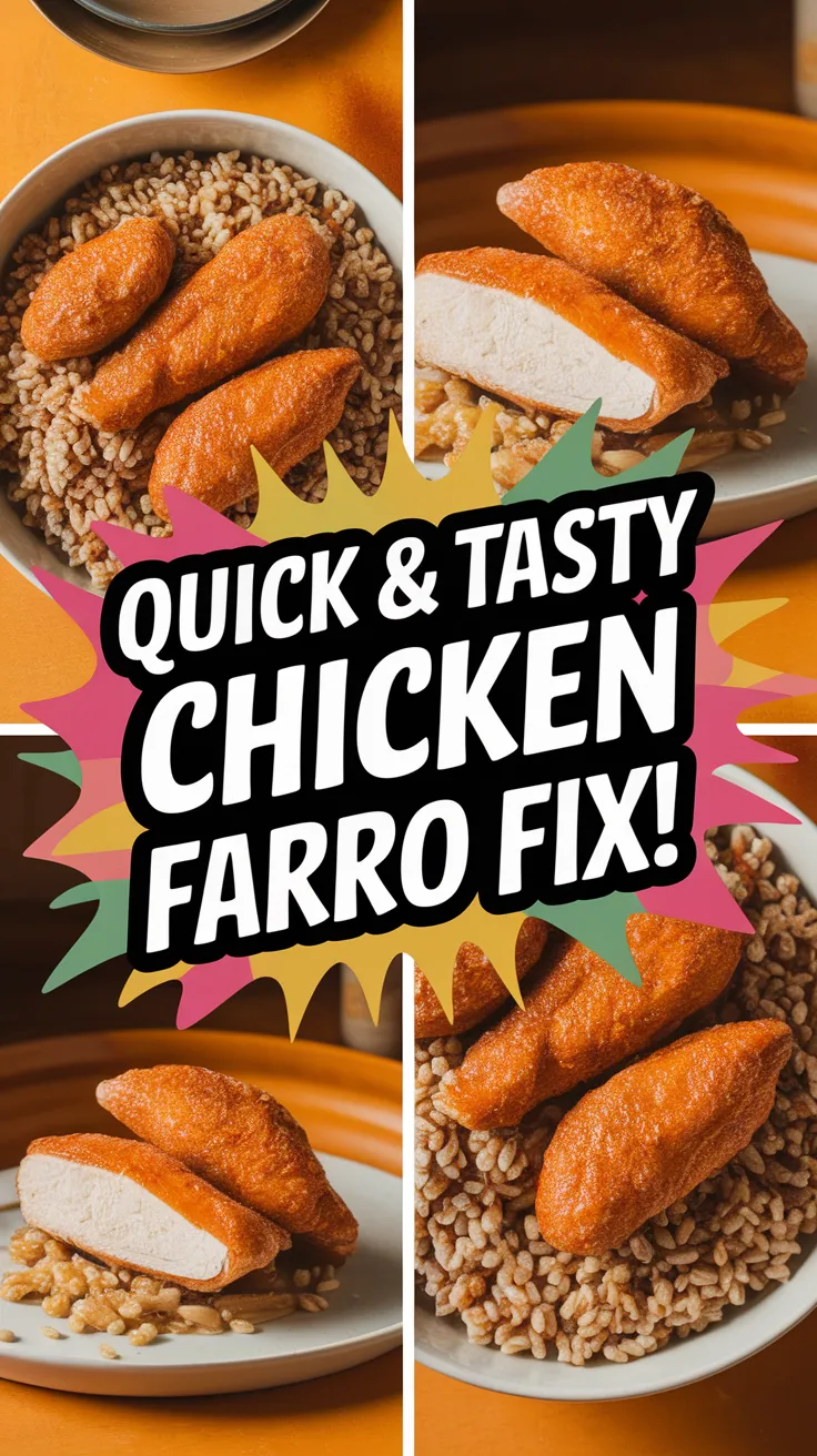 Delicious lazy microwave frozen chicken tenders served on a bed of instant farro.