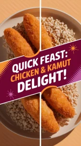 Delicious lazy microwave frozen chicken tenders served over instant kamut grains.