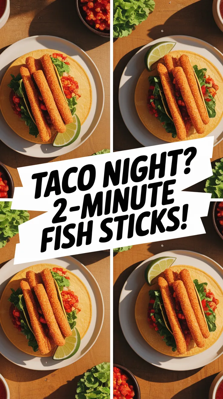 Crispy fish sticks on tacos with lime and fresh toppings, perfect for lazy taco night.