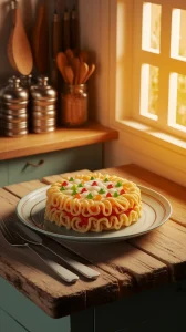 Delicious noodle bowl styled as mini pizza, perfect for quick meals