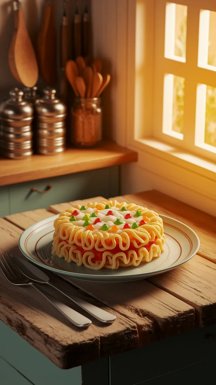 Delicious noodle bowl styled as mini pizza, perfect for quick meals