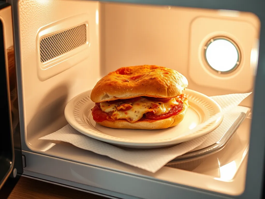 Lazy microwave frozen mini pizza sandwich in a microwave