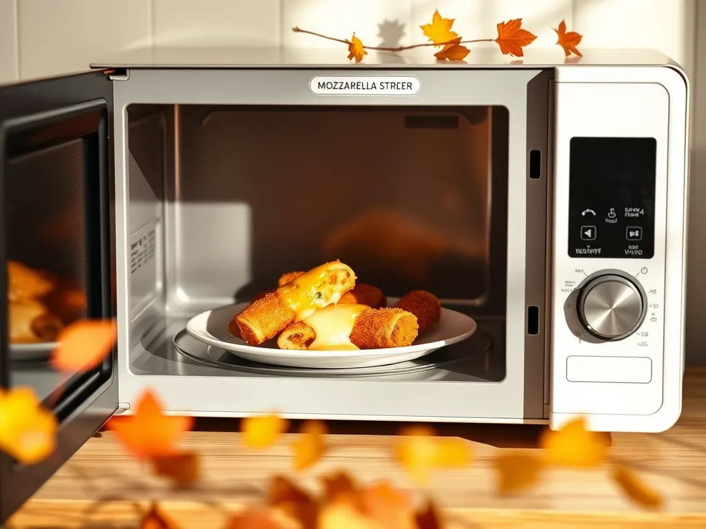 Microwave preparing lazy frozen mozzarella sticks for a quick meal