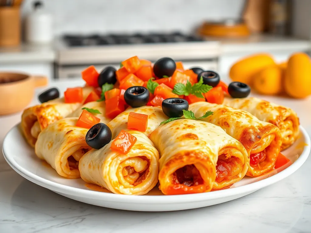 Delicious lazy microwave frozen pizza roll nachos topped with tomatoes and black olives