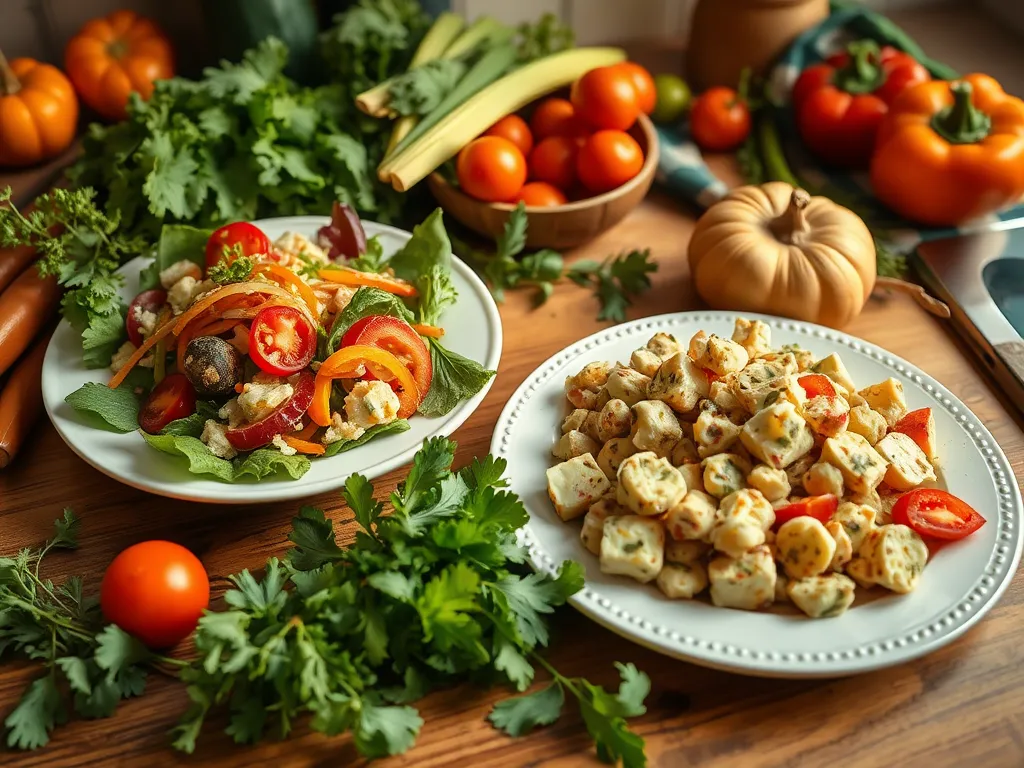 Delicious salad featuring frozen pizza rolls, fresh vegetables, and vibrant toppings.