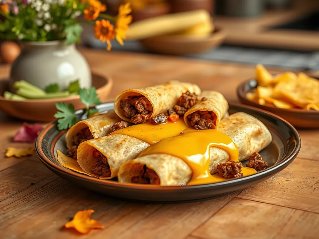 Delicious lazy microwave frozen taquitos topped with melted cheese.