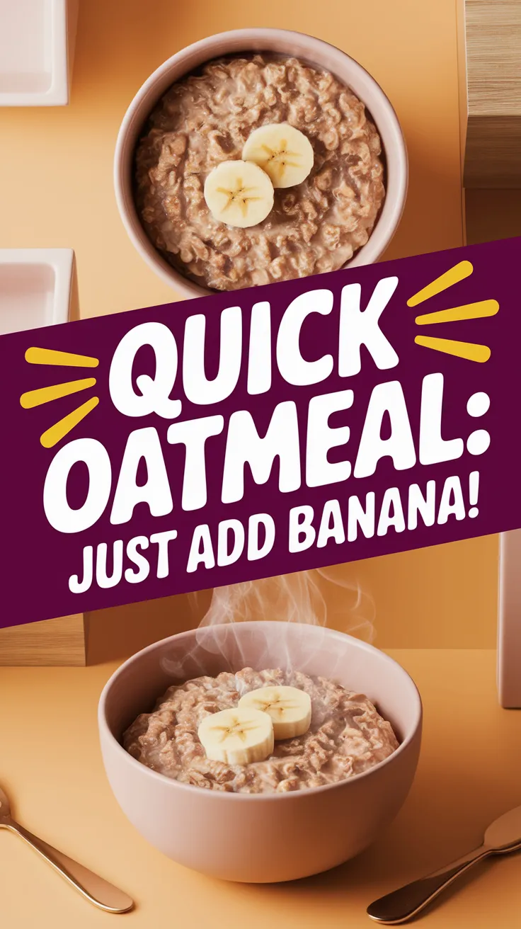 Bowl of lazy microwave instant oatmeal topped with banana slices ready to eat