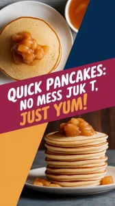 Fluffy pancakes topped with canned applesauce, perfect for lazy mornings.