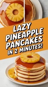Delicious lazy microwave instant pancakes topped with canned pineapple