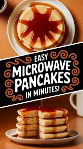 Delicious lazy microwave instant pancakes drizzled with syrup, ready in minutes.