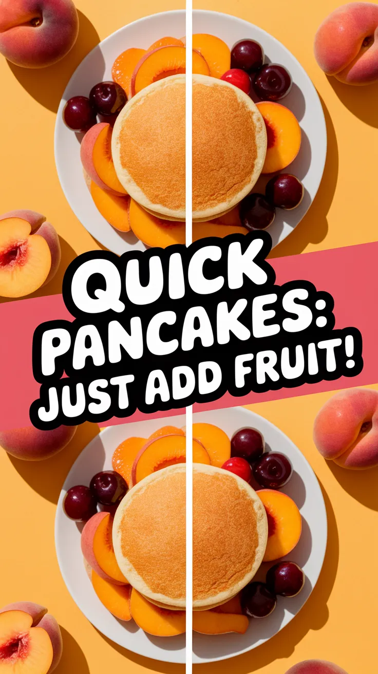 Delicious lazy microwave instant pancakes topped with canned fruit.