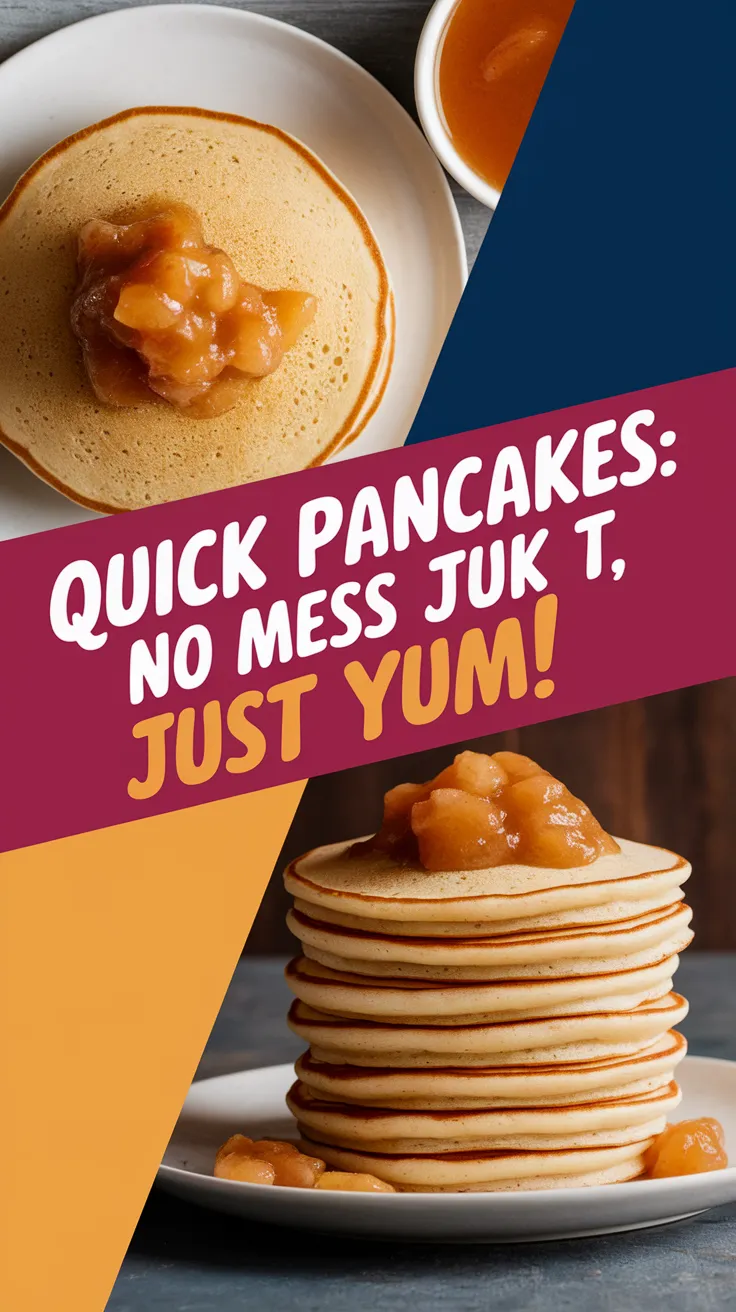 Fluffy pancakes topped with canned applesauce, perfect for lazy mornings.