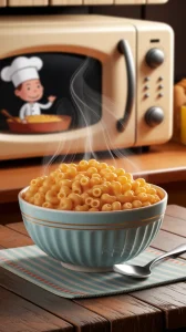 Creamy macaroni and cheese in a bowl with steam, ideal for a lazy meal with canned tomatoes.