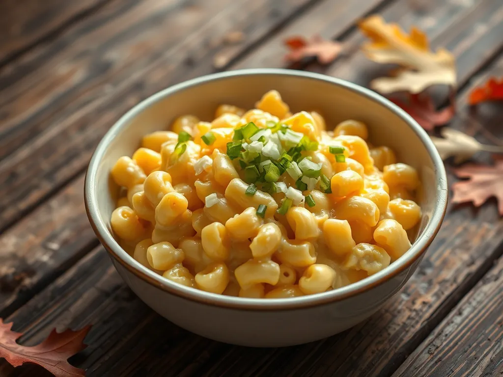 Delicious lazy microwave boxed mac and cheese topped with canned diced onions