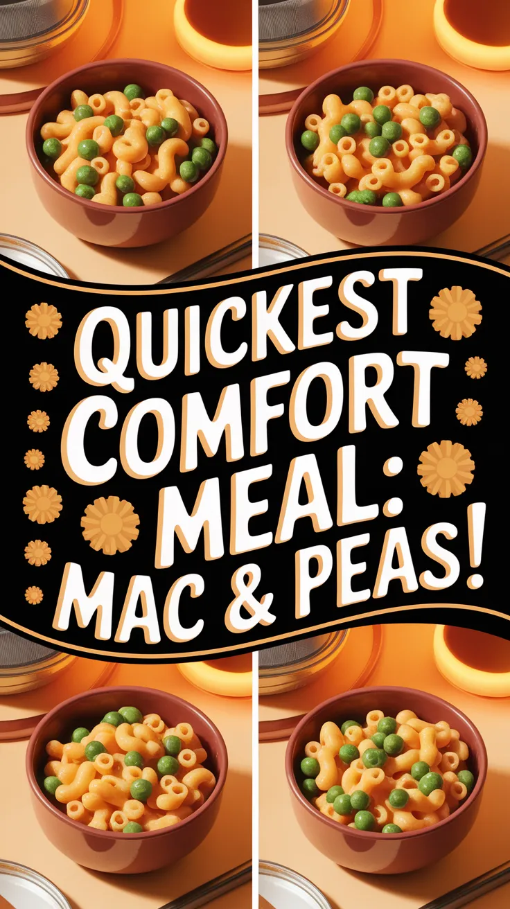 A bowl of lazy microwave boxed mac and cheese with canned peas, highlighting a quick and easy meal option.
