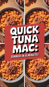 A delicious bowl of lazy microwave boxed mac and cheese topped with tuna.