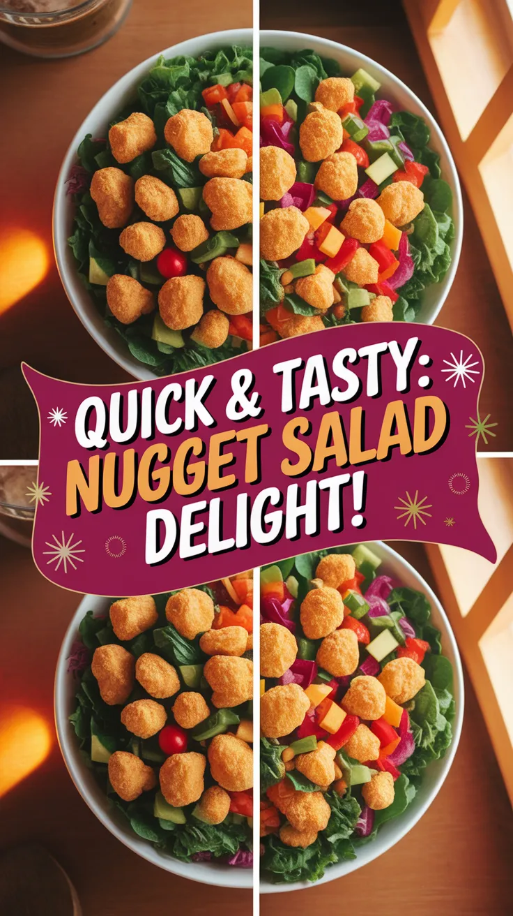 Delicious salad topped with crispy frozen chicken nuggets, perfect for a quick meal.