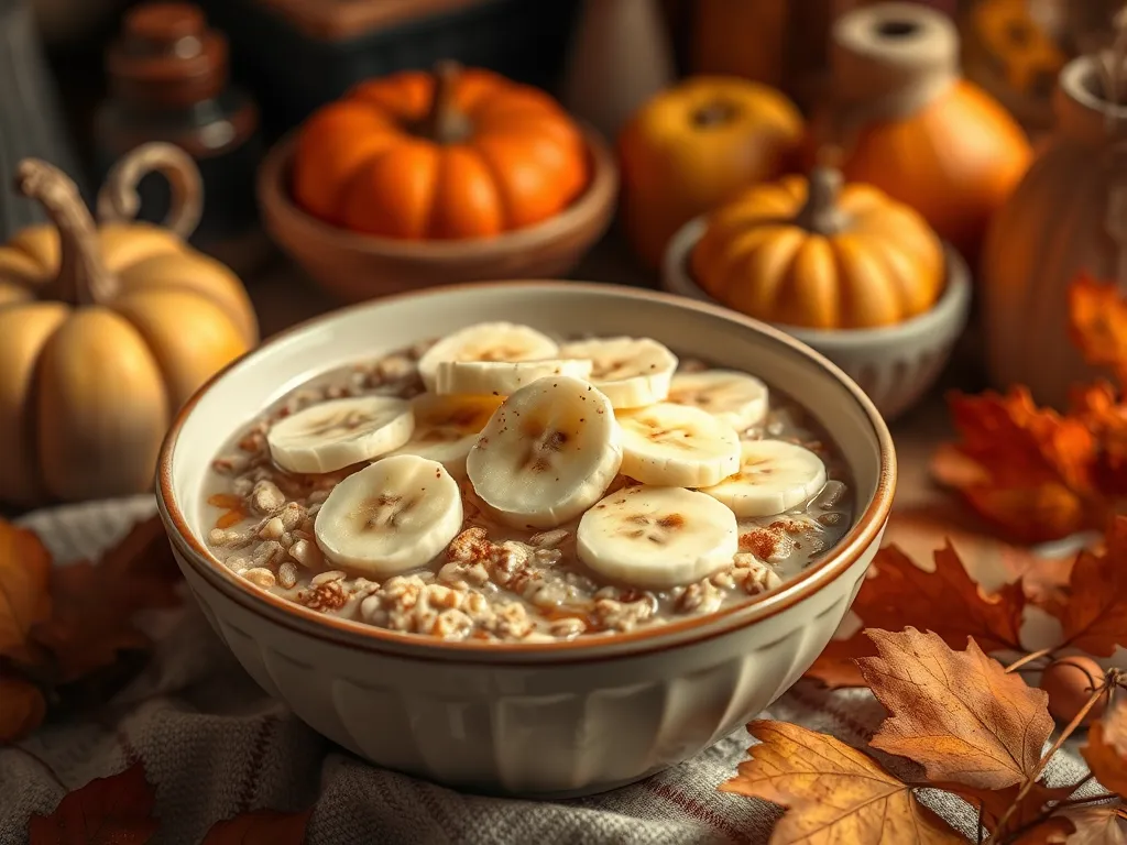 Bowl of lazy microwave instant oatmeal topped with banana slices, perfect for a quick breakfast.