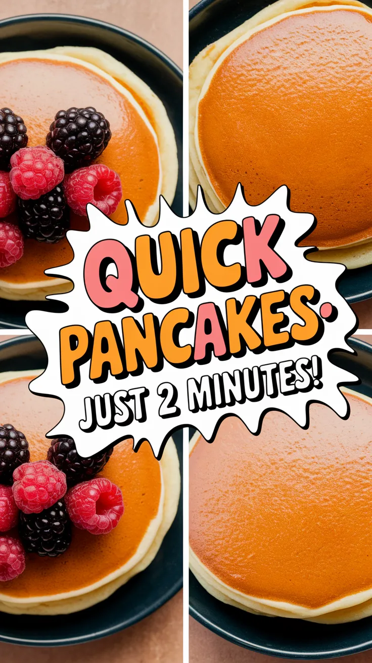 Delicious lazy microwave pancakes topped with canned berries like raspberries and blackberries