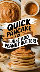 Fluffy microwave pancakes topped with peanut butter for a quick breakfast.