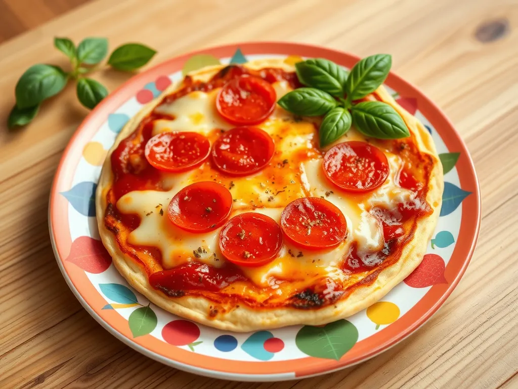 Delicious lazy microwave instant pancake mix pizza topped with pepperoni and basil