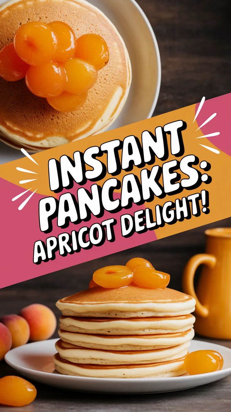 Fluffy instant pancakes topped with canned apricots for a quick breakfast.