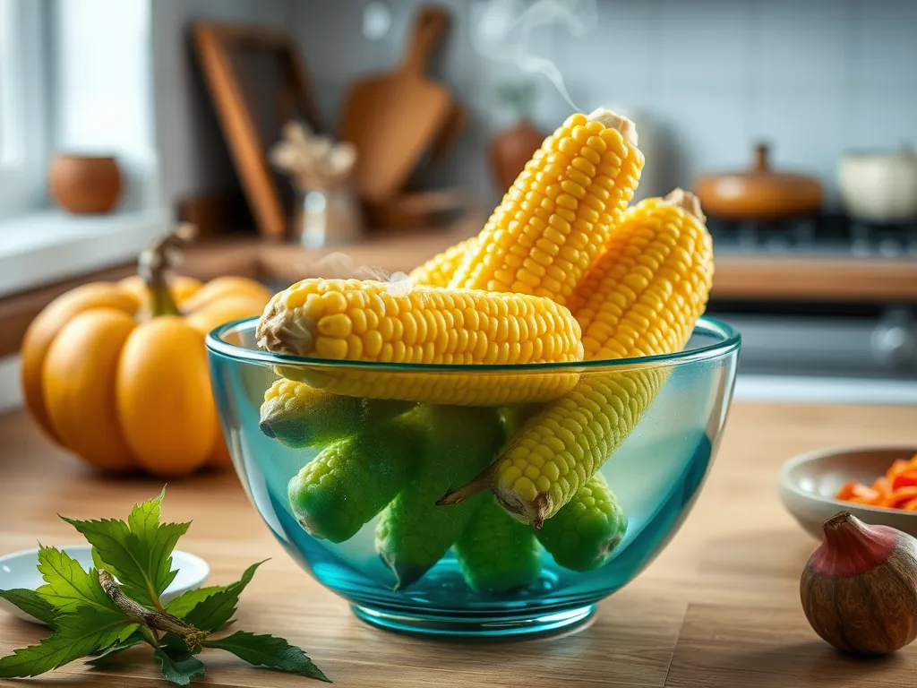 Colorful ingredients for lazy microwave frozen mini pizza rice casserole, featuring corn and fresh vegetables.