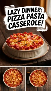 Delicious lazy microwave frozen mini pizza pasta casserole ready to serve