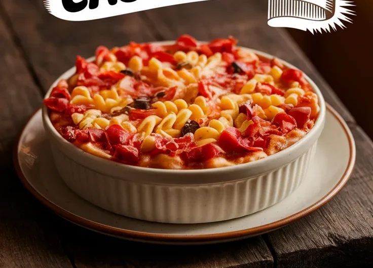 Lazy Microwave Frozen Mini Pizza Pasta Casserole