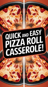 Delicious lazy microwave frozen pizza roll casserole topped with cheese and pepperoni.