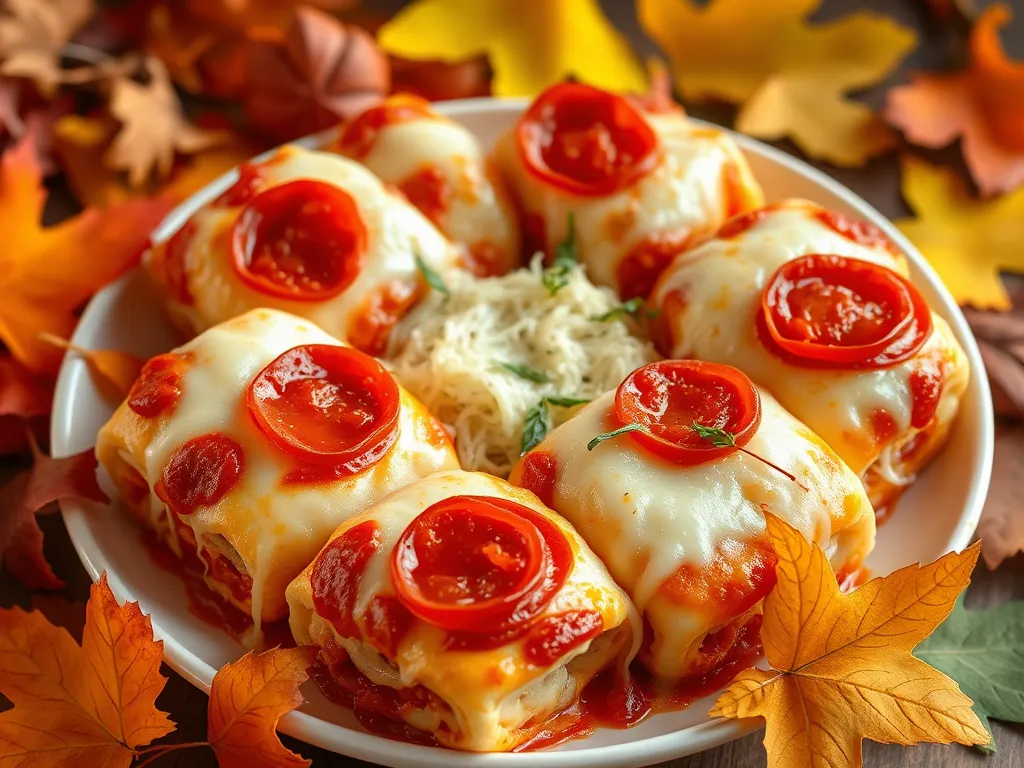 Delicious lazy microwave frozen pizza roll casserole bake with melted cheese and pepperoni