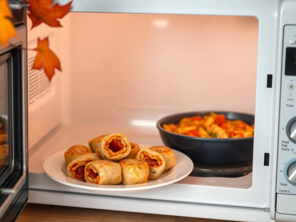 A delicious lazy microwave frozen pizza roll noodle casserole being prepared in the microwave