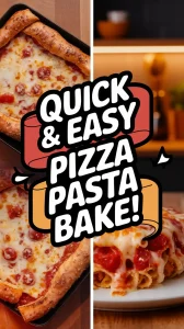 Delicious lazy microwave pizza roll pasta bake dish ready to serve