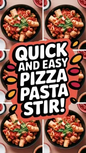 Delicious lazy microwave frozen pizza roll pasta stir-fry dish.