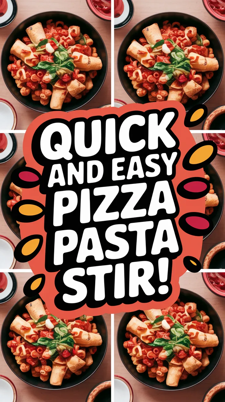 Delicious lazy microwave frozen pizza roll pasta stir-fry dish.