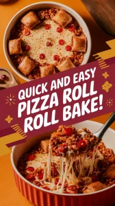 Delicious lazy microwave frozen pizza roll rice bake with cheese and toppings.