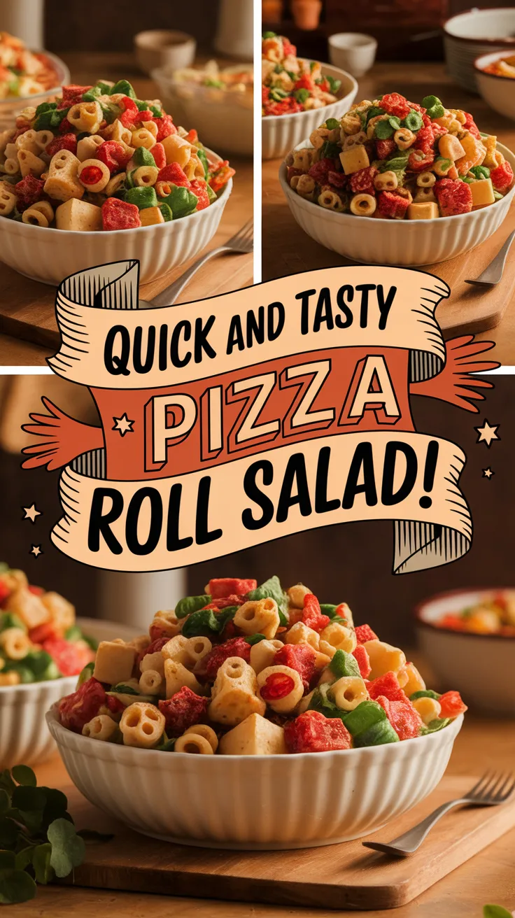 A delicious bowl of lazy microwave frozen pizza roll pasta salad filled with colorful ingredients.