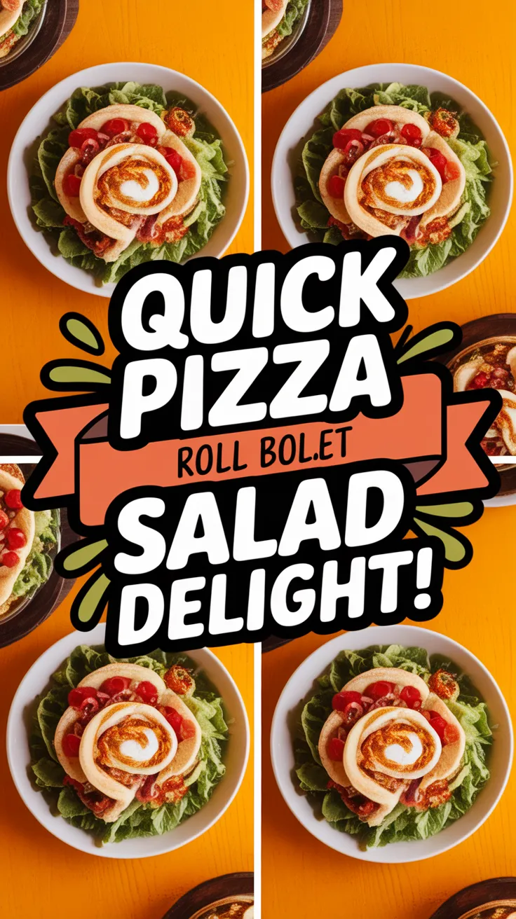 Delicious lazy microwave frozen pizza roll salad with toppings.