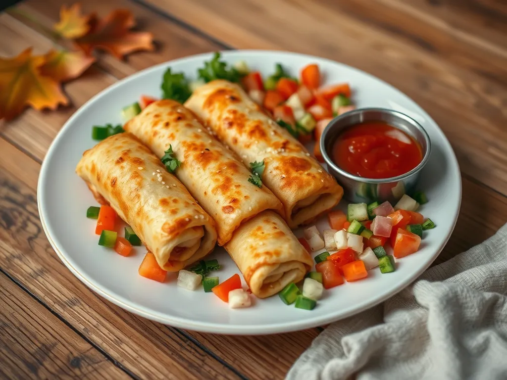 Delicious lazy microwave frozen pizza roll stir-fry served with fresh vegetables and dipping sauce.