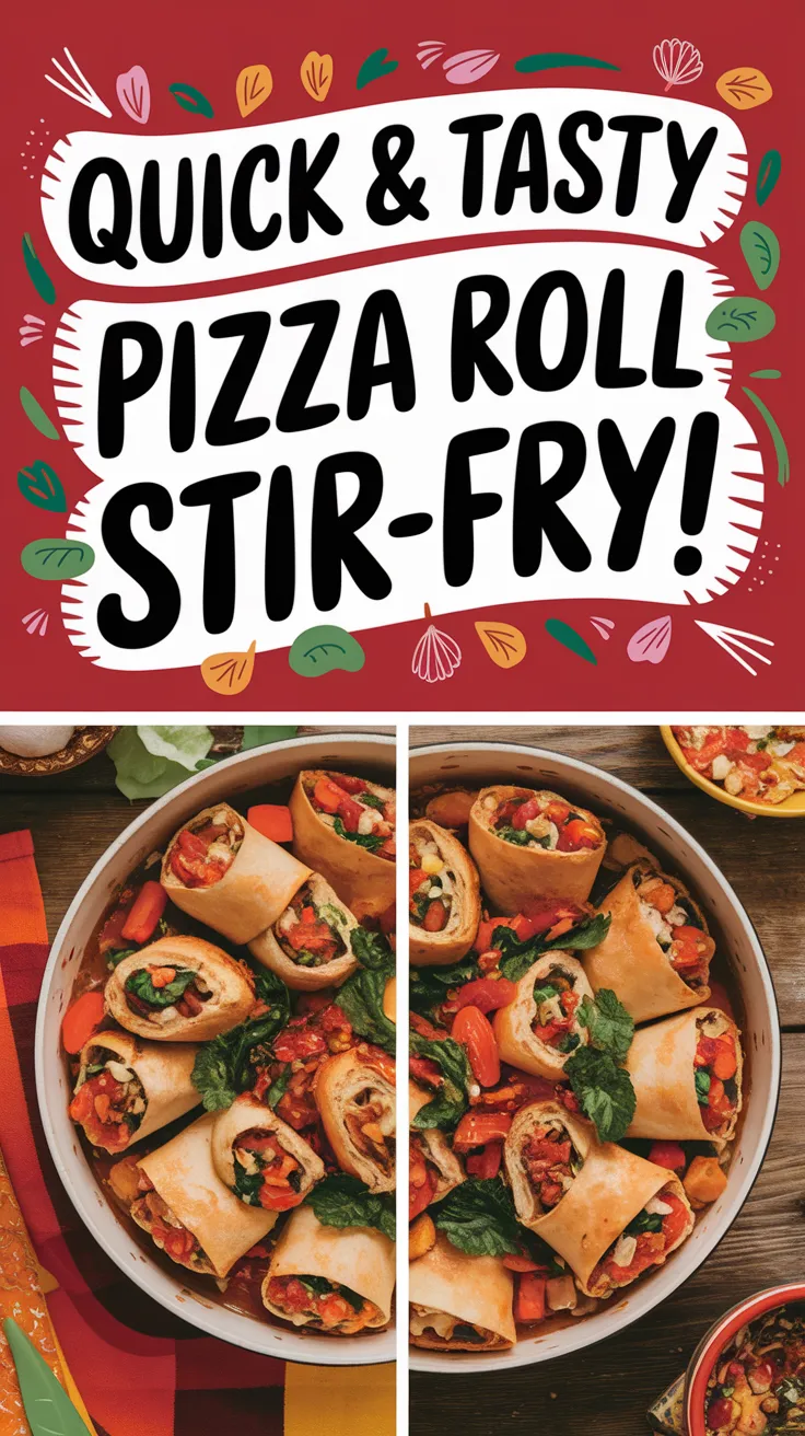 Delicious lazy microwave frozen pizza roll stir-fry served in a bowl with colorful vegetables.