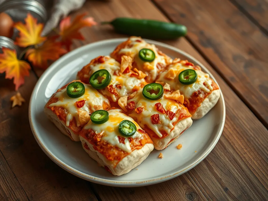 Delicious lazy microwave frozen pizza rolls nachos topped with cheese and jalapeños