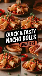 Plate of lazy microwave pizza rolls nachos topped with fresh ingredients