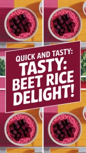 Delicious lazy microwave boxed rice topped with canned diced beets.