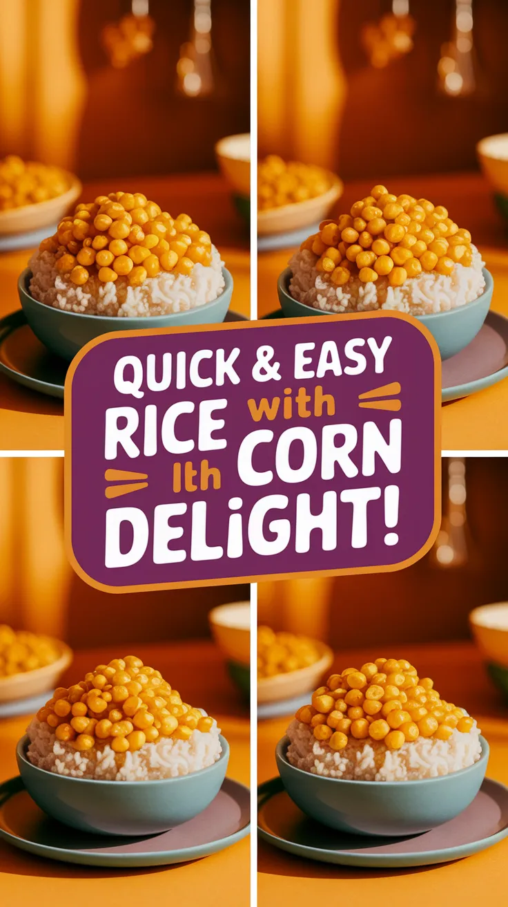 A bowl of microwave rice topped with canned corn, perfect for a quick meal.