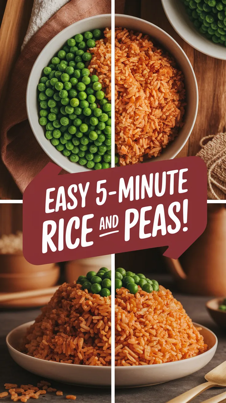 Lazy microwave boxed rice mixed with canned peas in a bowl