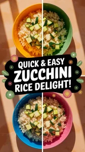 Bowl of lazy microwave boxed rice topped with diced zucchini for a quick meal.